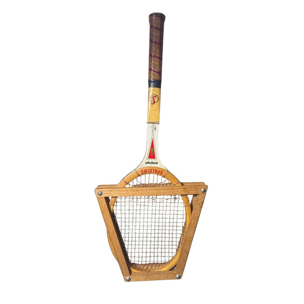 Vintage Spalding Autograph Wood Tennis Racket Racquet w/ Wooden Press